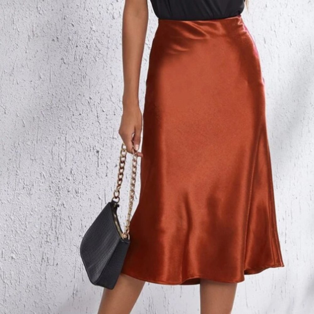 Rust silk satin skirt